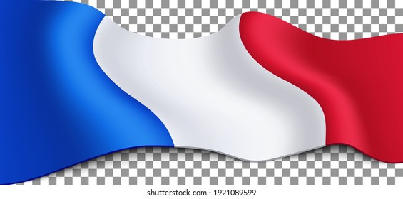 Long French flag on transparent background. Flag for different holidays: Labor day, Victory Day, Bastille Day, Armistice Day, etc. Vector illustration.