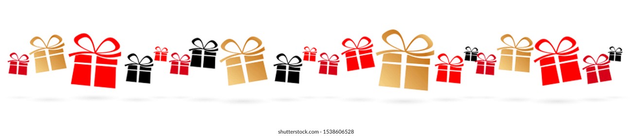 Long frieze of gift pack on white background