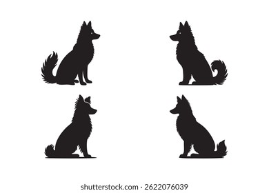Long Fur Dog Silhouettes, Pet Vector Illustration Pack.