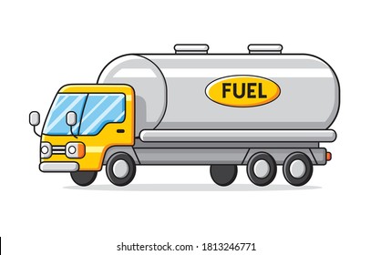 Long gas fuel tank truck isolated cartoon vector