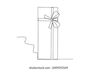 A long gift box with a ribbon. Gift Box one-line drawing