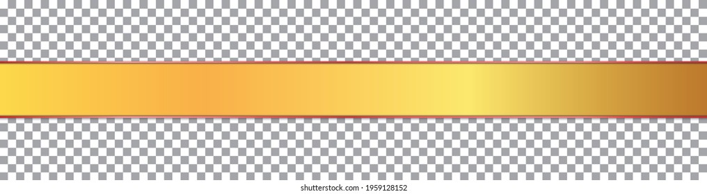 long gold ribbon banner with gold frame on transparent background