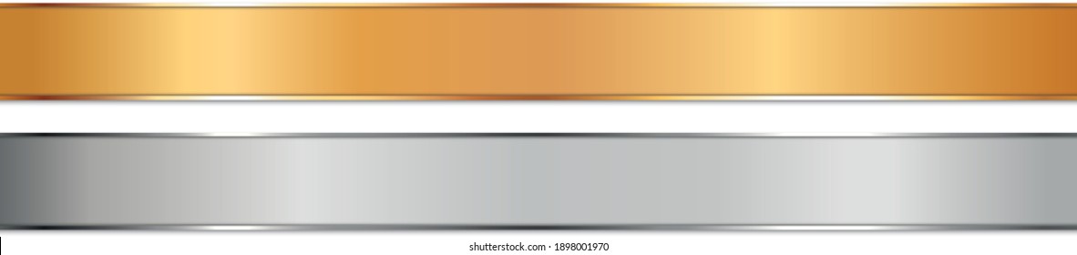 long gold and silver ribbon banners with gold and silver frame on white background