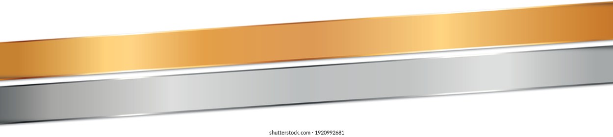 long gold and silver ribbon banners with gold and silver frame on white background