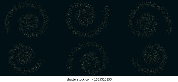 Long gold spirals isolated on dark blue background, made from texture brush noise vector for designers