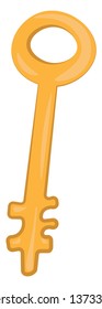 A long golden key used to open castle doors vector color drawing or illustration 