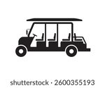 Long golf car. Simple illustration in black and white.