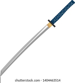 Eine lange graue Katana mit blauem Griff, Vektorgrafik, Farbzeichnung oder Illustration. 