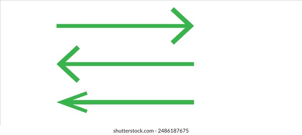 Long green arrows icon set. Arrow pointing. Vector set of trendy long arrows left and right in flat style.