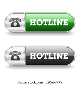Long Green and black Hotline Button With Metal Border On White Background