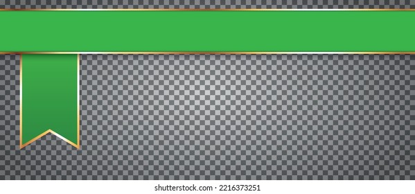 long green colored ribbon banner with gold frame banner on transparent background