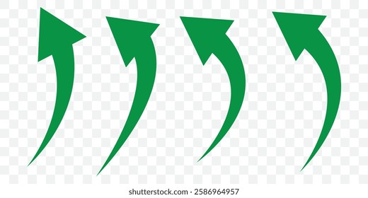 Long green curved arrow icon vector. Long arrow vector. Flat style green arrow symbol. green long curved arrow. EPS 10.