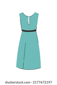 Long green dress. Stylish clothes for parties and important events, womens fashion and style. Card for design of website of online store. Summer season dress. Cartoon flat vector illustration