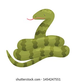 Long green snake. Vector illustration on white background.