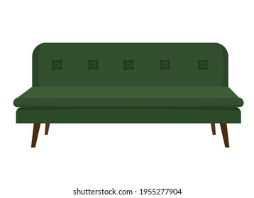 Long green sofa made of large pillows. Vector illustration. Isolated object