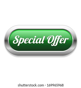 Long green special offer button with metallic border