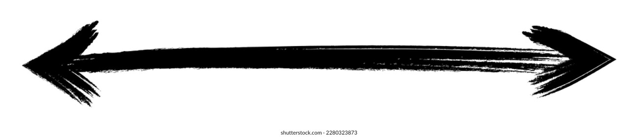 Icono de vector de flecha de gruñido largo. Flecha doble horizontal negra. Flecha de dibujo a mano.
