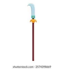Long guandao weapon with a curved blade standing upright