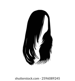 Long Hair Black silhouette illustration on whtie background Vol 06