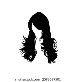 Long Hair Black silhouette illustration on whtie background Vol 04