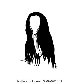 Long Hair Black silhouette illustration on whtie background Vol 07