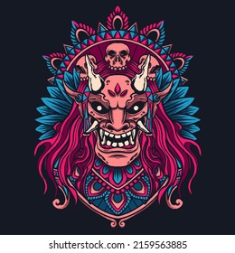 long hair devil ornament vector illustration