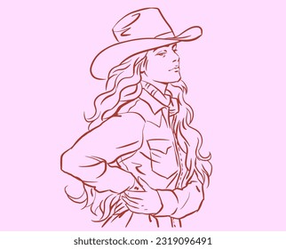 Long hair girl in hat vector for card, decoration, background