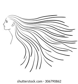 long hair girl vector sketch