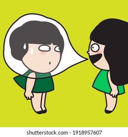 A Long Hair Girl’ s Speech Bubble Covers A Short Hair Girl's Head During Their Conversation. Other People's Opinions Trying To Control You Concept Card Character illustration