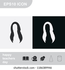 Long hair silhouette. Woman hairstyle flat black and white vector icon.