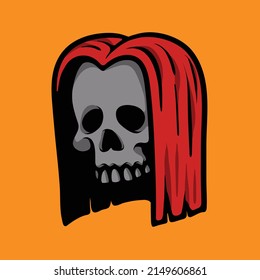 Long hair skull cartoon vector illustration