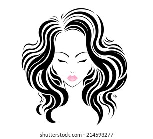 Long hair style icon, logo women face on white background.