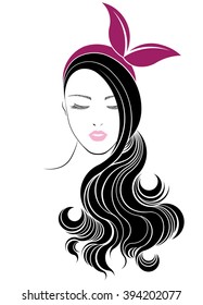 long hair style icon, logo women face on white background, vector