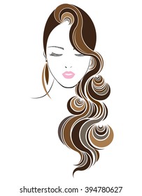 long hair style icon, logo women face on white background, vector