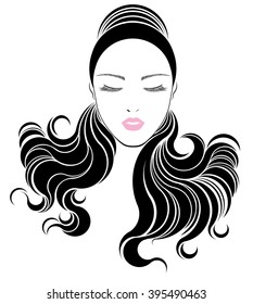 long hair style icon, logo women face on white background, vector