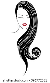 long hair style icon, logo women face on white background, vector