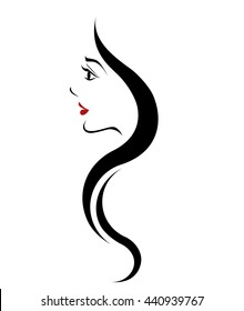 long hair style icon, logo women face on white background, vector