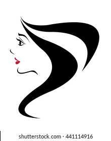 long hair style icon, logo women face on white background, vector