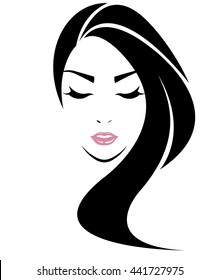 long hair style icon, logo women face on white background, vector