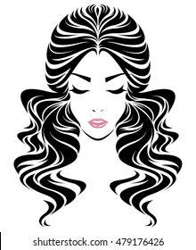 long hair style icon, logo women face on white background, vector