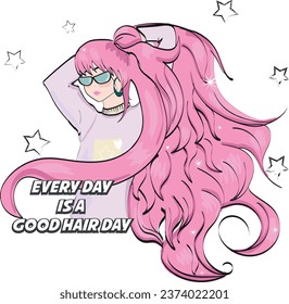 long hair teenage anime girl vector illustration with positive quotes slogan