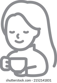 long hair woman have a cozy tea coffee time