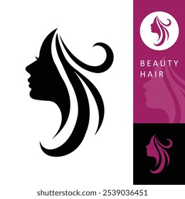 Long hair woman logo silhouette vector