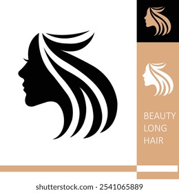 Long hair woman logo silhouette vector