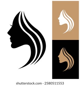 long hair woman silhouette logo vector