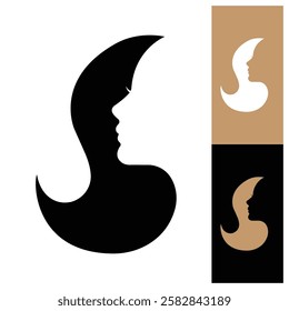 long hair woman silhouette logo vector