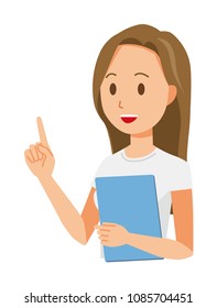 A long hair young woman has a file.And she points out