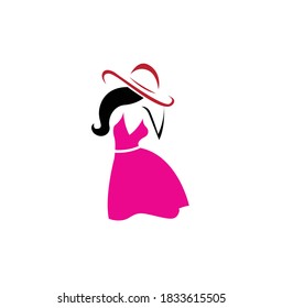 Long haired beautiful woman in hat. Vector