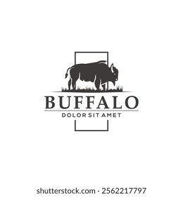 Long Haired Buffalo Logo Design. Bison Bull Buffalo Angus Silhouette Vintage Retro Logo, Buffalo Breeders Vector Illustration. Suitable for your design need, logo, illustration, animation, etc.