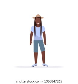 long haired casual man standing pose smiling african american guy wearing trendy clothes male cartoon character full length flat white background